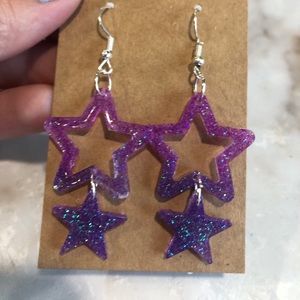 Handmade Glitter purple star earrings